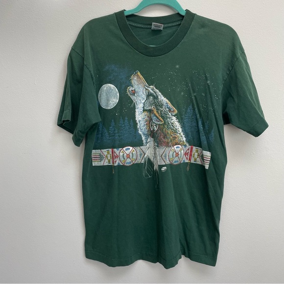 Vintage fruit of the loom T-shirt wolf moon made in USA 1999 size large - Picture 1 of 6